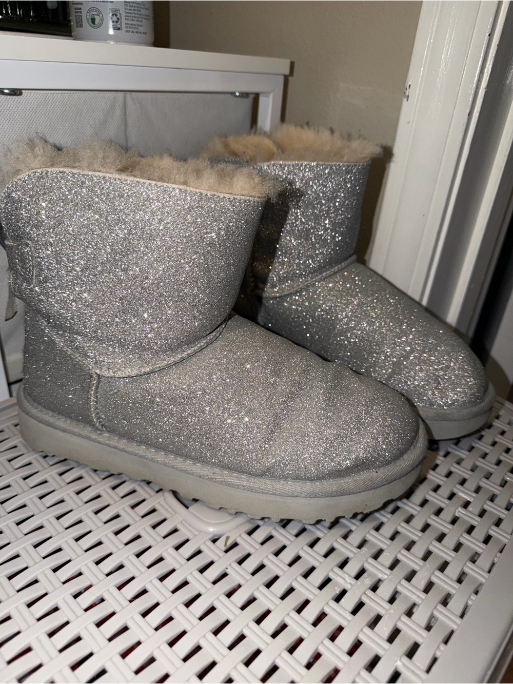 UGG Silver Glitter Short Shearling Boots
